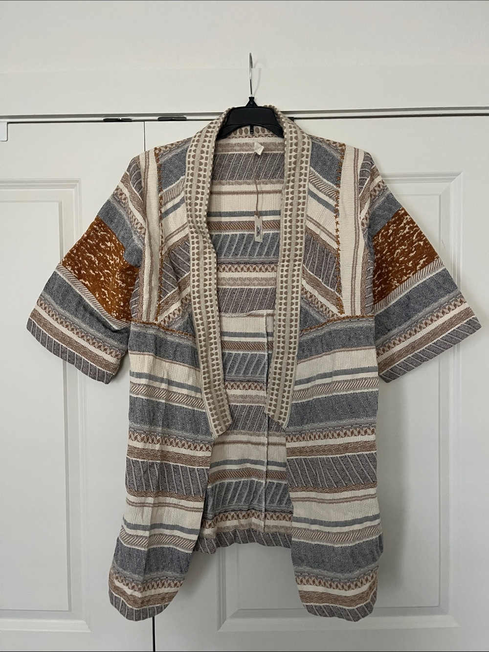NWT Cost Plus World Market Striped Knit Jacket in Cream, Blue & Brown
